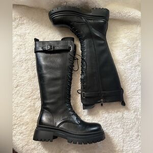 Black Leather Knee-High Boots